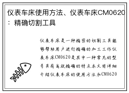 仪表车床使用方法、仪表车床CM0620：精确切割工具
